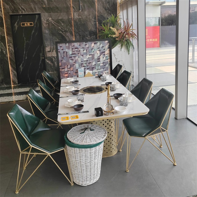 火鍋店（diàn）時尚輕奢不鏽鋼大理石火鍋桌