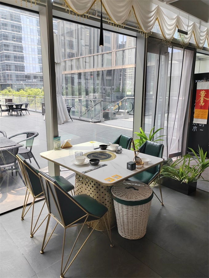 火鍋店（diàn）時尚輕奢不鏽鋼大理石火鍋桌