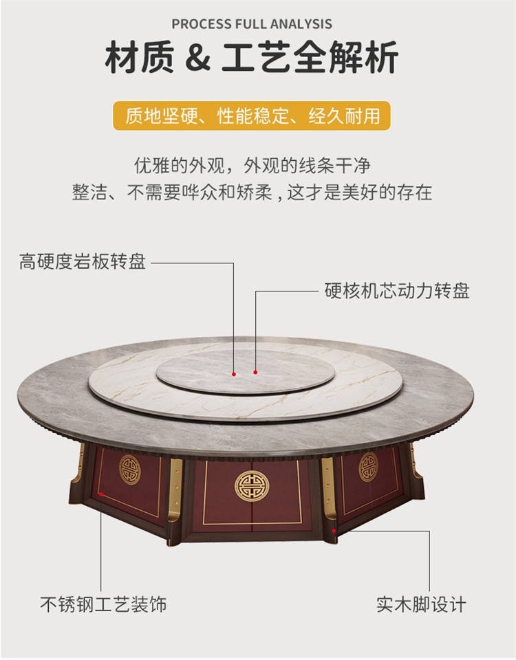 酒店會所新中式電(diàn)動餐桌18人電動餐(cān)桌