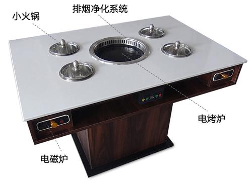 無煙淨化大理石台麵燒烤火鍋烤涮一體桌