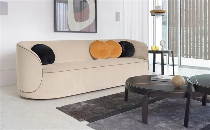 會所後現代意式不鏽（xiù）鋼弧形扶手三人位沙發
