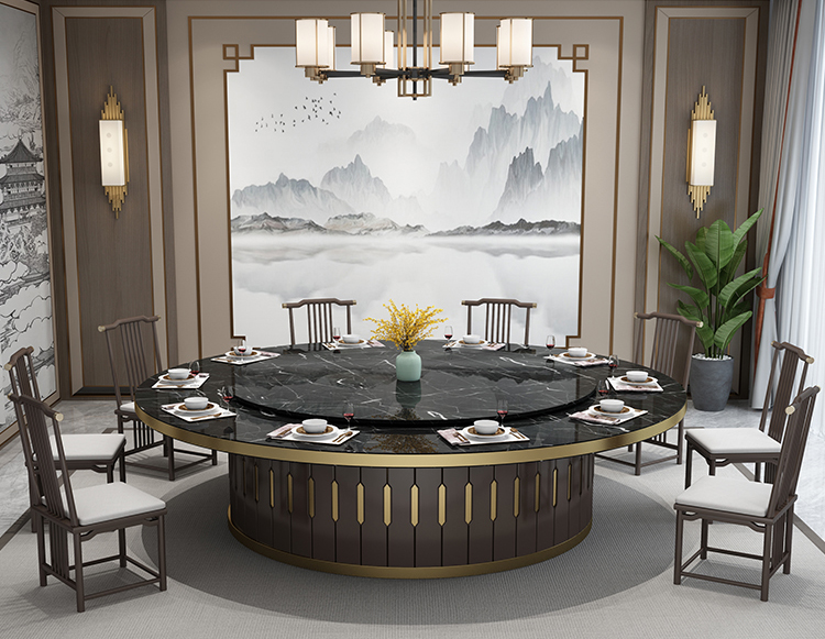 輕奢簡約（yuē）大理石電動餐（cān）桌