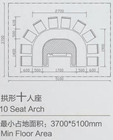 10人座拱形鐵板（bǎn）燒（shāo）桌子尺寸詳情圖