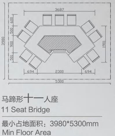 11人馬蹄形鐵板燒桌子尺寸詳情圖（tú）