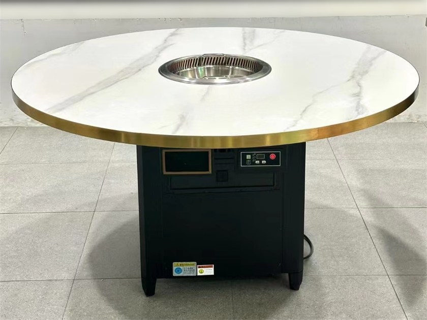 火鍋店（diàn）時尚不鏽鋼封邊大理石圓形無煙火鍋桌